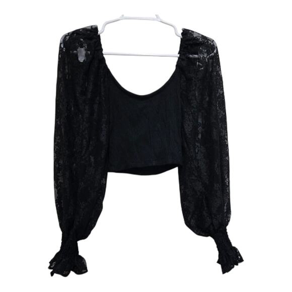 Urban Outfitters Lace Sleeve Ribbed Crop Top Small - Picture 2 of 8